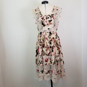 Joyfolie Mia Joy Midi Floral Lace & Velvet Dress Back Zipper Lined Ladies Size S